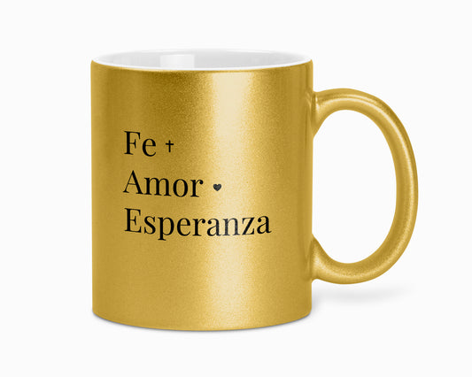 Taza con brillo "Fe, Amor, Esperanza"