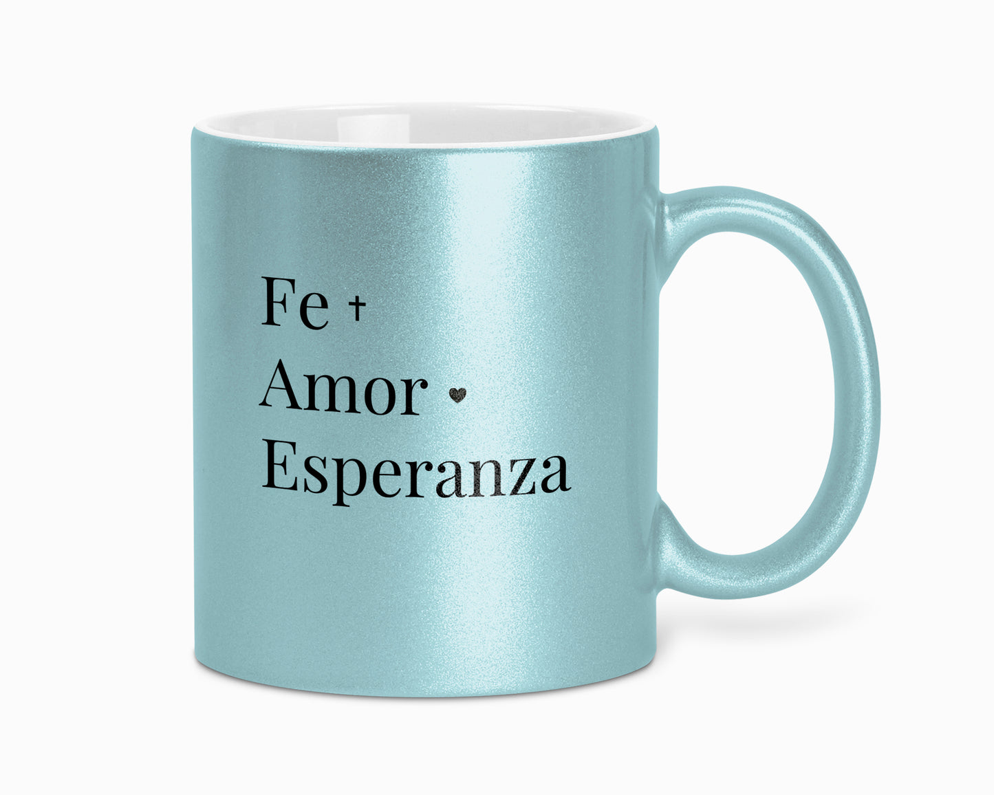 Taza con brillo "Fe, Amor, Esperanza"